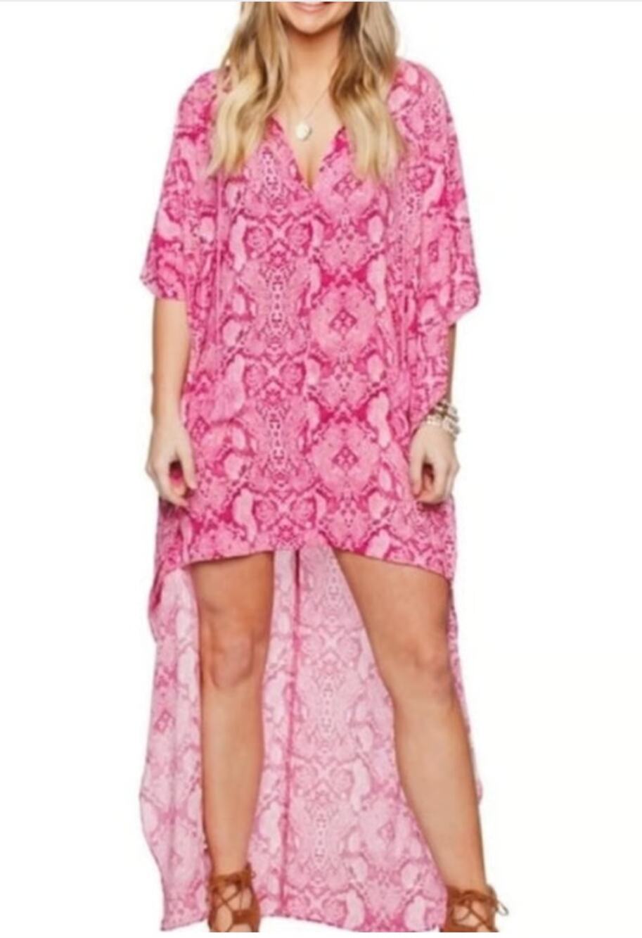 BuddyLove Derby Pink Snakeskin High-Low Maxi Dress M/L NWT Kaftan
